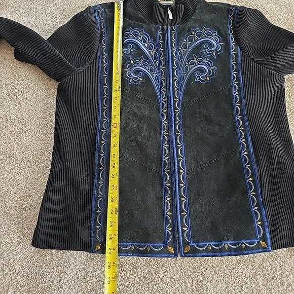 Vtg Bob Mackie Wearable Leather & Knit Jacket Embroidered Black Sz XL Statement! - Picture 14 of 16
